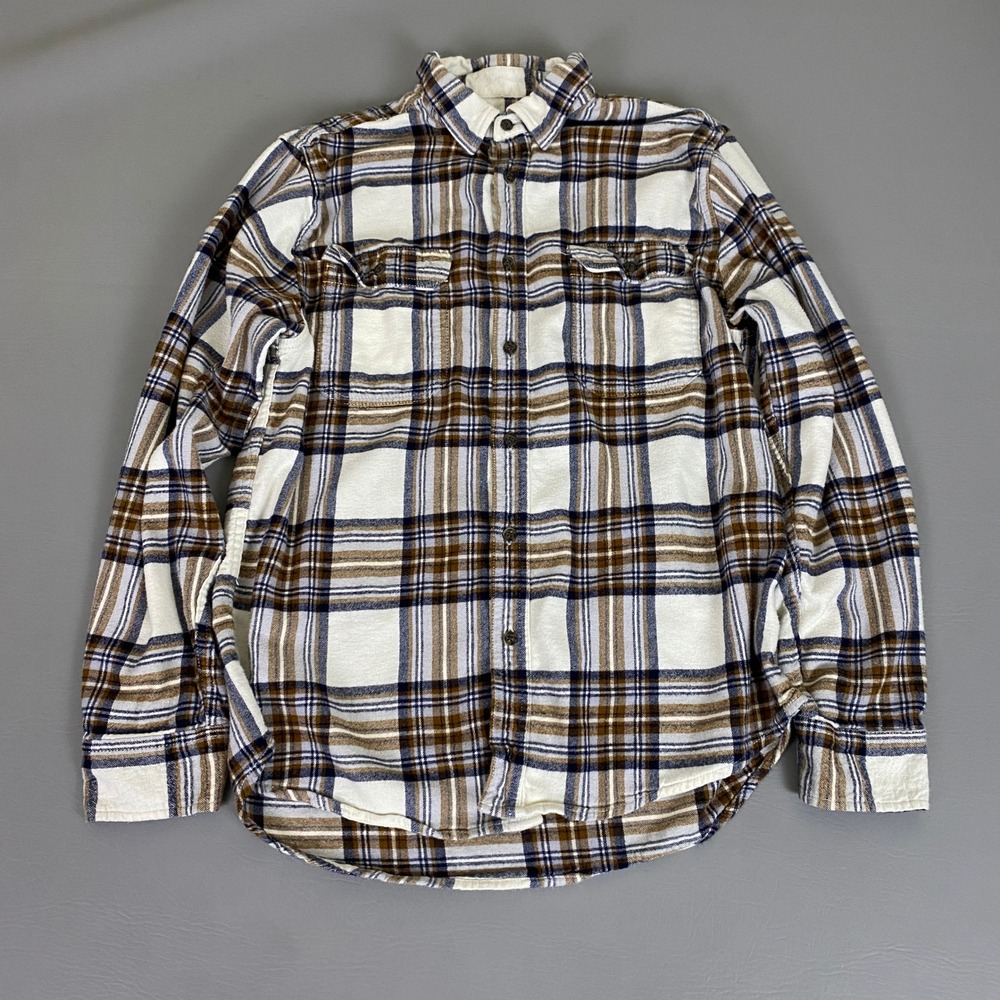 George Flannel Shirt Men's Size Large Brown Blue Plaidâ Long Sleeve Button Down